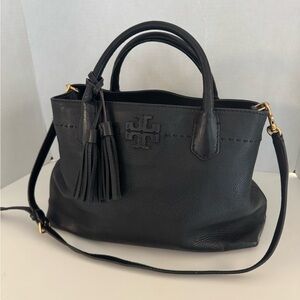 Authentic Tory Burch McGraw Satchel Black Pebble Leather Handbag